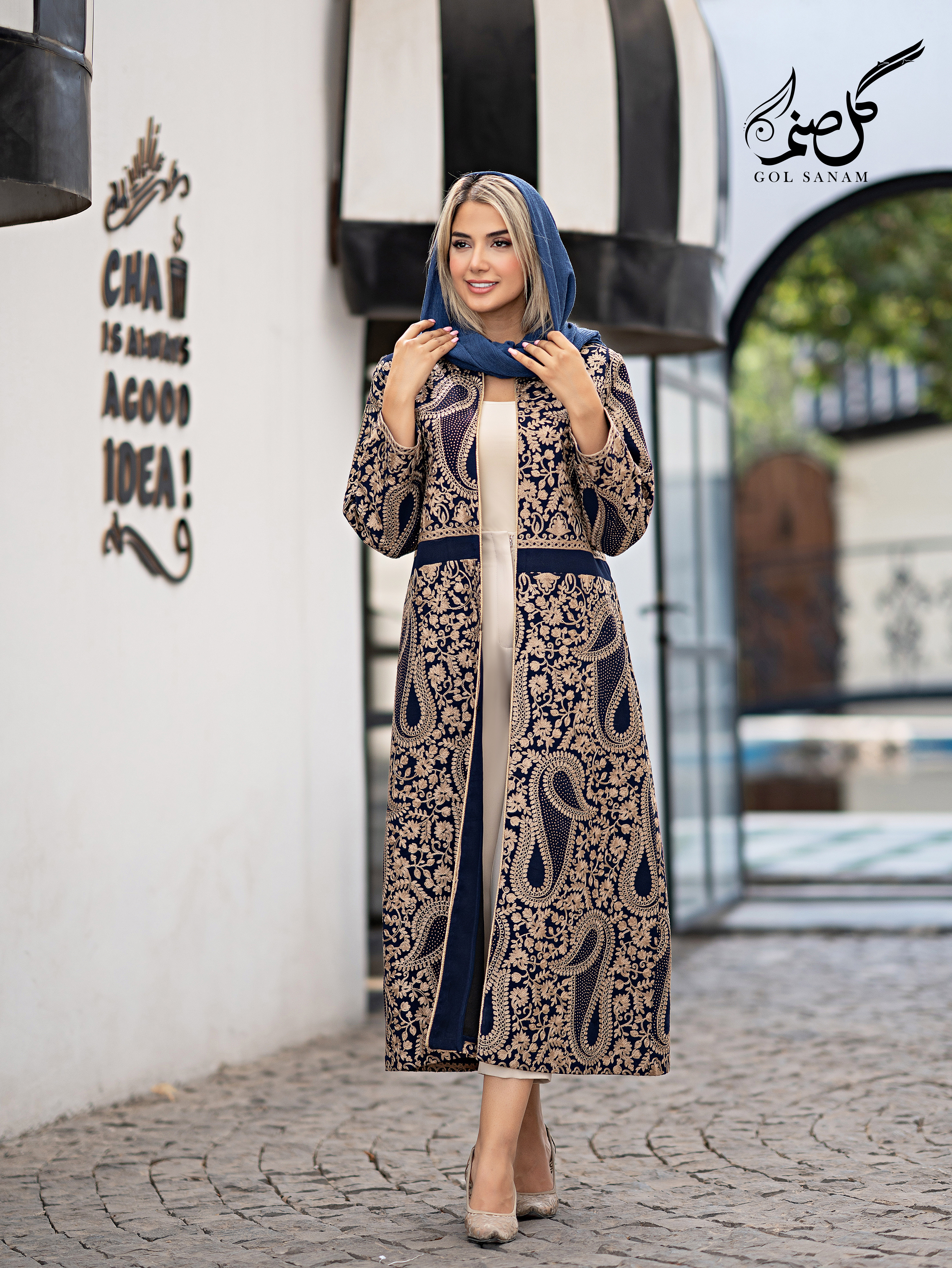 عبا بلند حریر سوزندوزی ترمه